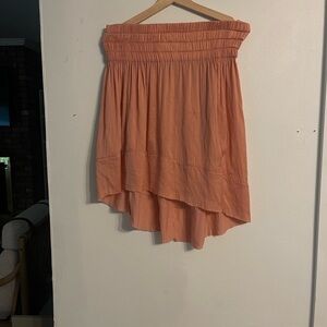 Wilfred Orange Midi A-Line Skirt with Smocked High-Low Design